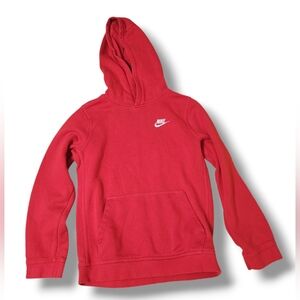 Kids Nike Pullover Hoodie Large Red White Sweater Swoosh Front Pocket *Flaw Hole